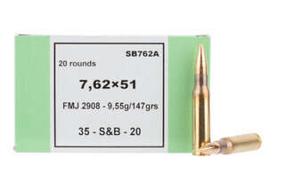Sellier & Bellot 7.62x51 NATO 147gr FMJ Ammo with brass casing